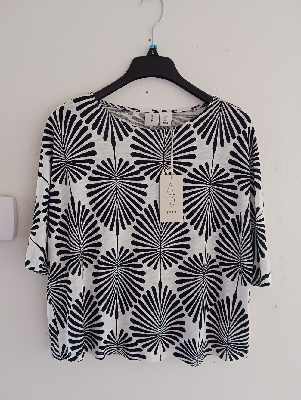 Joie Palm Print Boat Neck Top